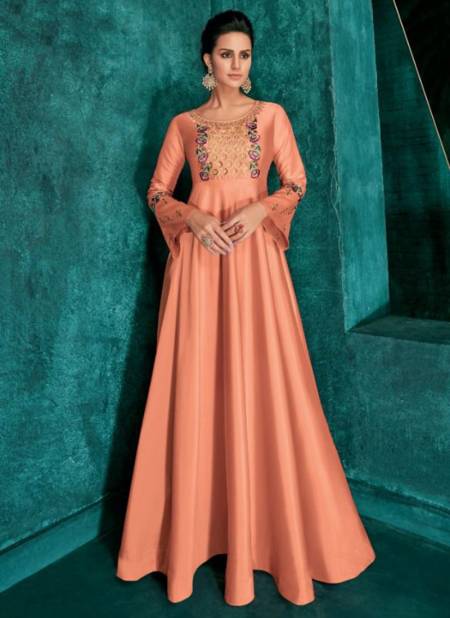 Peach Colour Rozi Vol 1 Vardan New latest Designer Festive Wear Triva Silk Gown Collection 51014
